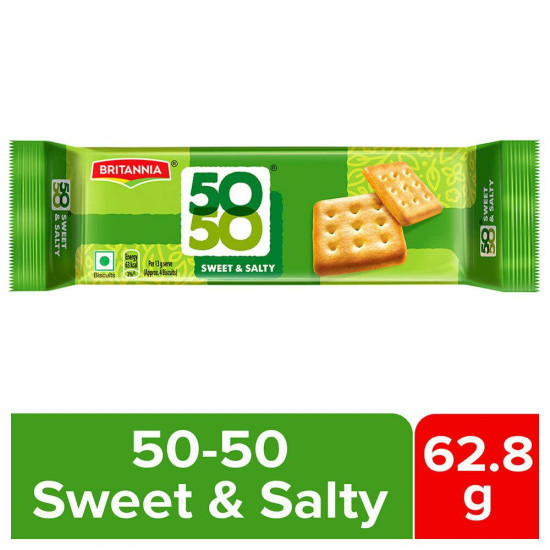 Britannia 50-50 Sweet & Salty Biscuits 62.8 G - Unique Flavor Blend