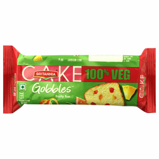 Britannia Gobbles 100% Veg Fruity Fun Cake 60 G - Delightful Snack
