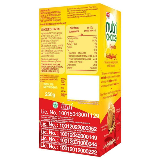 Britannia Nutrichoice Hi-Fibre Digestive Biscuits 250 G - Rich in Fibre