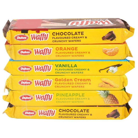 Dukes Waffy Creamy & Crunchy Wafers Assorted Pack 75 G (Pack Of 6) - Delightful Snack Variety