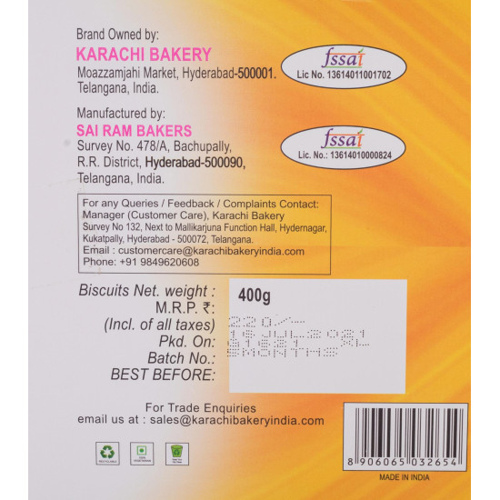 Karachi Bakery Chai Biscuit 400 Gram (Pack Of 2) - Authentic Indian Snack