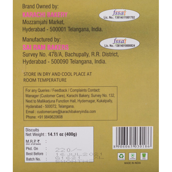 Karachi Bakery Premium Jeera Biscuits 400G (Pack Of 2) - Authentic Indian Flavor