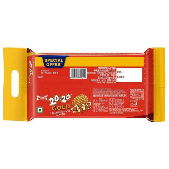 Parle 20-20 Gold Cashew Almond Cookies 600 G - Rich and Nutty Delight