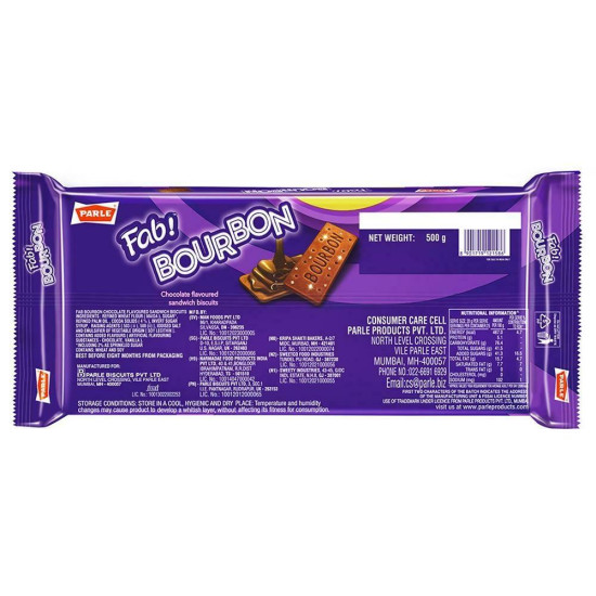 Parle Fab! Bourbon Chocolate Flavored Sandwich Biscuits - Rich Chocolate Delight