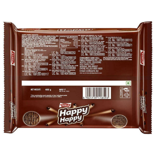 Parle Happy Happy Choco-Chip Cookies 400 G - Crunchy Chocolate Delight