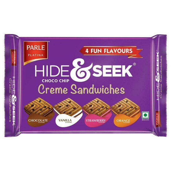 Parle Hide & Seek 4 Fun Flavours Choco Chip Creme Sandwich Biscuits - Delicious Tea-Time Snack