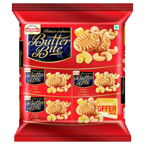 Priyagold Butter Bite Cashew Cookies 520 G - Crunchy & Delicious Biscuits