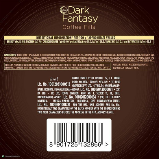 Sunfeast Dark Fantasy Coffee Fills Cookie 75 G - Delightful Tea-Time Snack