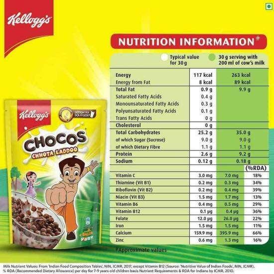 Kellogg's Chocos Chhota Laddoo 350 G - Chocolaty Multigrain Cereal