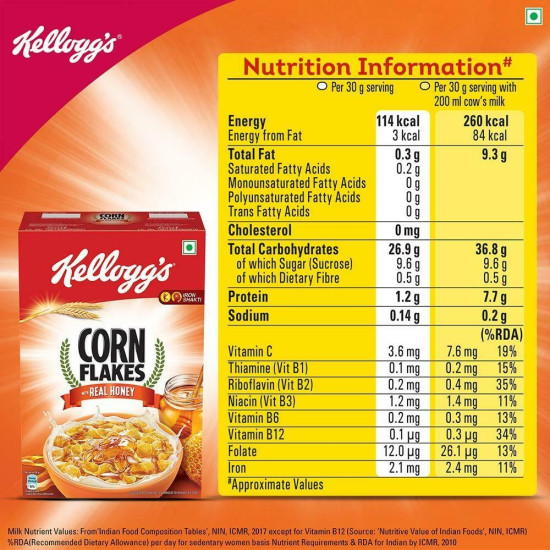 Kellogg's Corn Flakes With Real Honey - Nutritious Breakfast Cereal