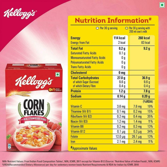 Kellogg's Corn Flakes With Real Strawberry Puree - Delicious Breakfast Cereal
