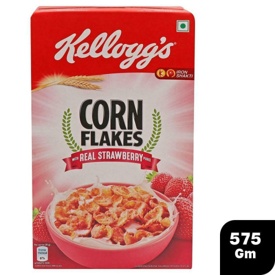 Kellogg's Corn Flakes With Real Strawberry Puree - Nutritious Breakfast Cereal