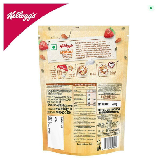 Kellogg's Crunchy Granola With Honey, Almonds, Strawberries & Pumpkin Seeds - Deliciously Nutritious