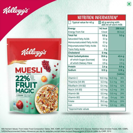 Kellogg's Fruit Magic Muesli 500 G - Nutritious Breakfast Cereal