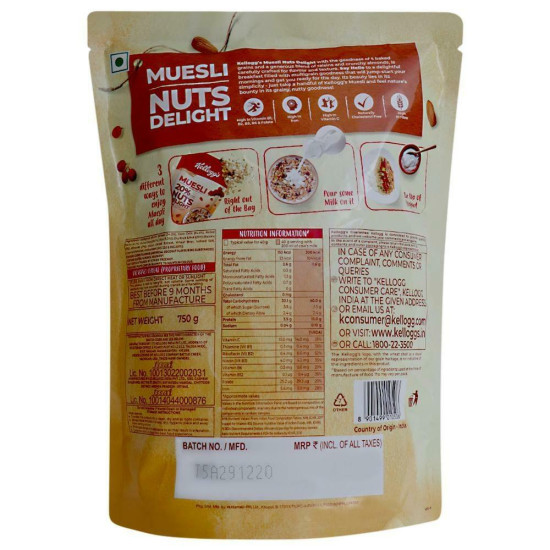 Kellogg's Nuts Delight Muesli 750 G - Nutritious Breakfast Cereal