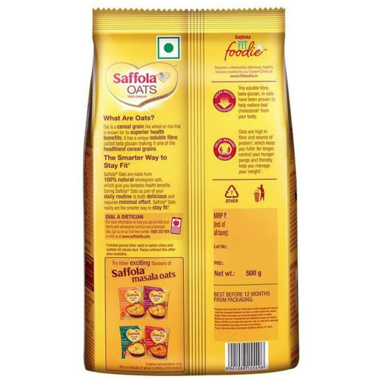 Saffola Oats 500 G - Natural Wholegrain Oats for Health