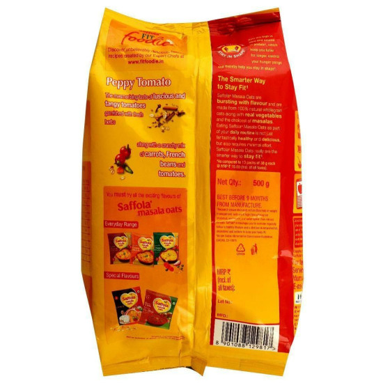 Saffola Peppy Tomato Instant Masala Oats 500 G - Quick & Healthy Snack