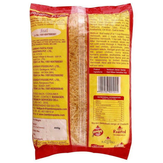 Bambino Popular Vermicelli 400 G - Nutritious Hard Wheat Semolina