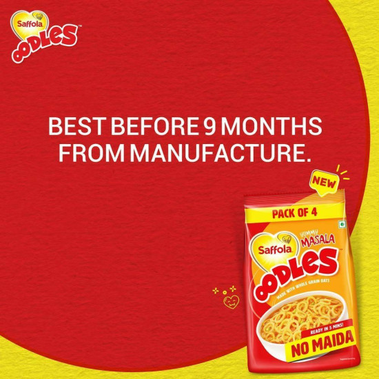 Saffola Oodles Yummy Masala Noodles - Delicious Ring Noodles Pack Of 4