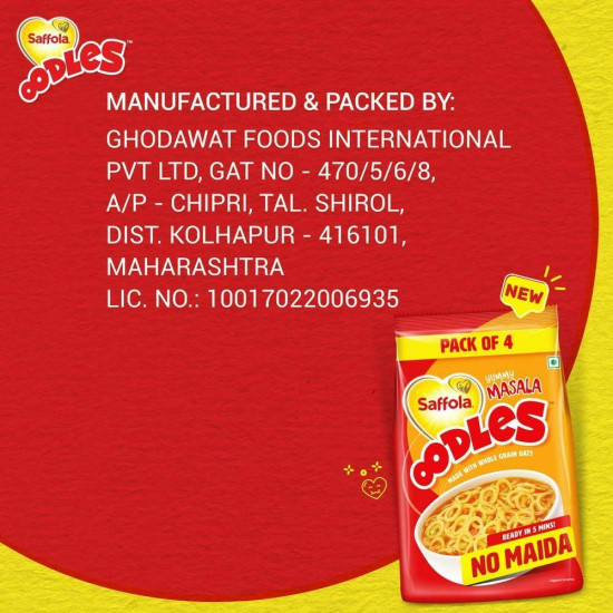 Saffola Oodles Yummy Masala Noodles - Delicious Ring Noodles Pack Of 4