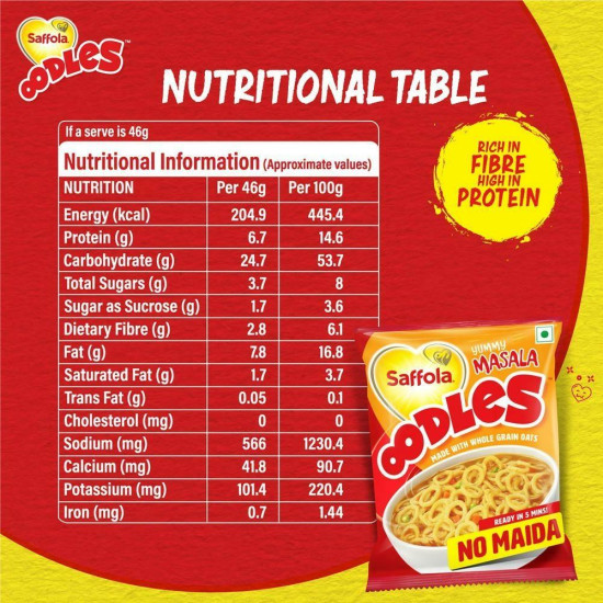 Saffola Oodles Yummy Masala Noodles 46 G - Delicious Ring Noodles