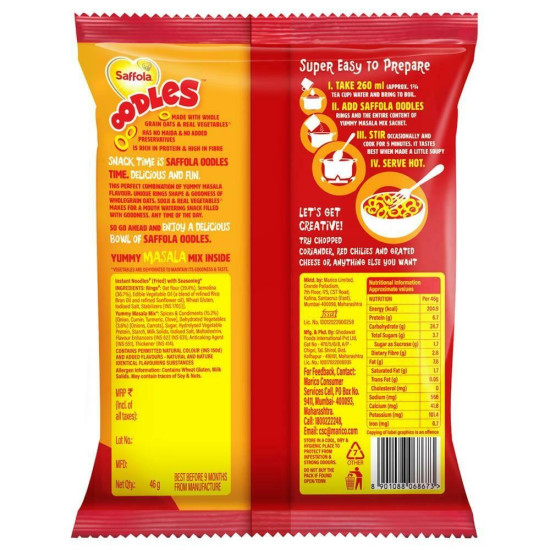 Saffola Oodles Yummy Masala Noodles 46 G - Delicious Ring Noodles