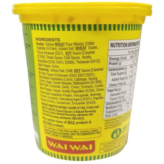 Wai Wai Veg Masala Cup Noodles 75 G - Instant Curry Flavor Delight