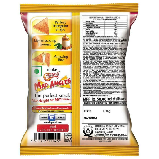 Bingo Achaari Masti Mad Angles 117 G - Tangy and Spicy Snack