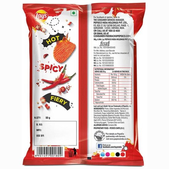 Lay's Sizzling Hot Potato Chips 50 G - Fiery Snack
