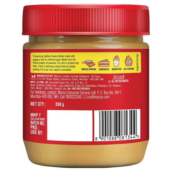 Saffola Creamy Peanut Butter With Jaggery 350 G - Delicious & Creamy