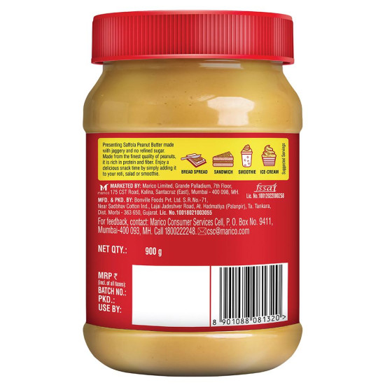 Saffola Creamy Peanut Butter With Jaggery 900 G - Natural Sweetness & Creaminess
