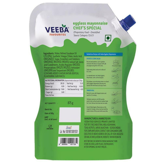 Veeba Eggless Mayonnaise 875 G - Light & Creamy Delight