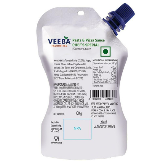 Veeba Pasta & Pizza Sauce 100 G - Authentic Italian Flavor