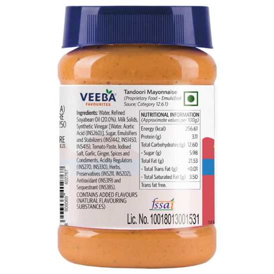 Veeba Tandoori Eggless Mayonnaise 250 G - Rich & Creamy Spread
