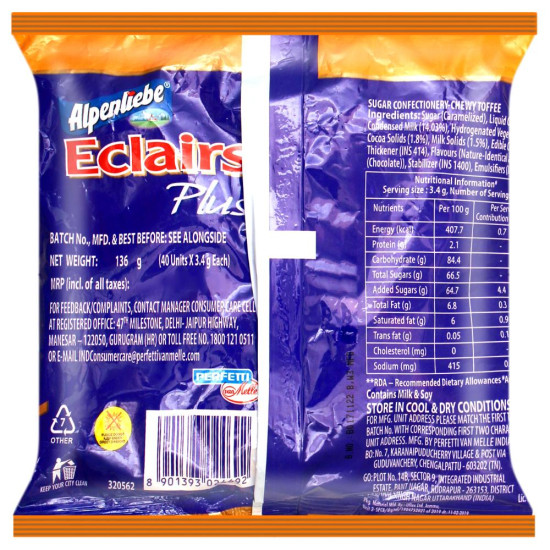 Alpenliebe Eclairs Plus Choco Caramel Chewy Toffee - Rich Cocoa Delight