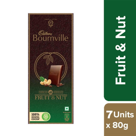 Cadbury Bournville Fruit And Nut Dark Chocolate Bar - Rich Dark Chocolate Experience
