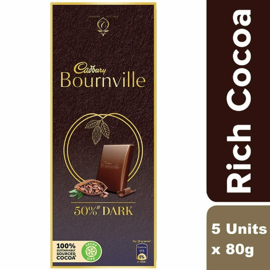 Cadbury Bournville Rich Cocoa 50% Dark Chocolate Bar - Indulge in Rich Cocoa