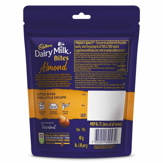 Cadbury Dairy Milk Bites Almond 40G - Crunchy Chocolate Delight