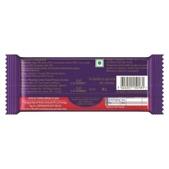Cadbury Dairy Milk Fruit & Nut Chocolate 36 G - Delicious Indulgence