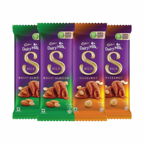Cadbury Dairy Milk Silk Hazelnut & Roast Almond - Creamy Indulgence Pack of 4