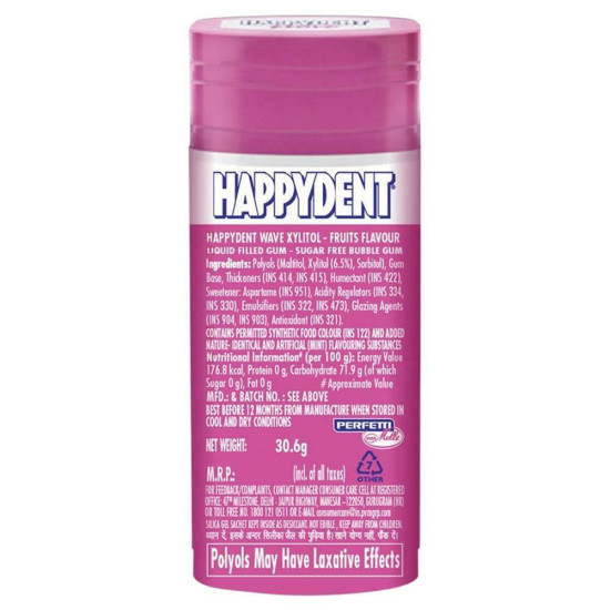 Happydent Wave Sugarfree Fruits Flavour Chewing Gum - Refreshing Xylitol Boost
