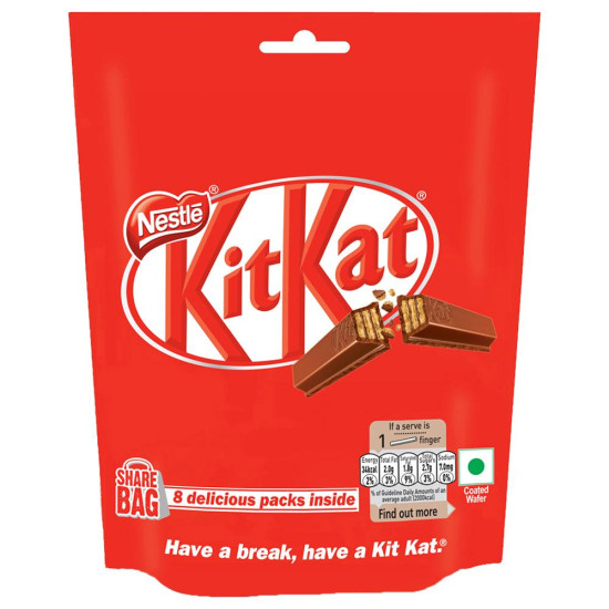 KitKat Chocolate Share Bag 123.2 G (Pack Of 8) - Indulgent Chocolate Delight