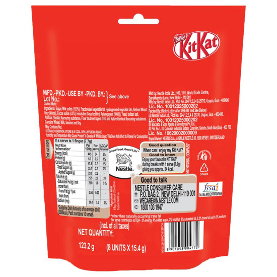 KitKat Chocolate Share Bag 123.2 G (Pack Of 8) - Indulgent Chocolate Delight