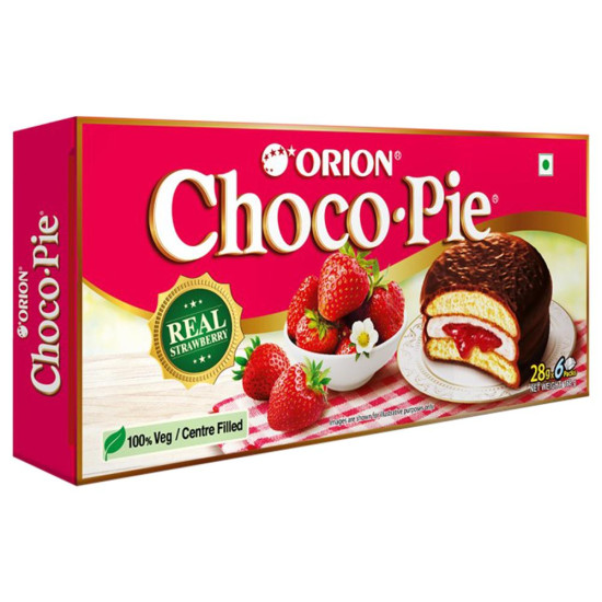Orion Real Strawberry Centre Filled Choco-Pie 28 G (6 Pcs) - Indulgent Chocolate Delight