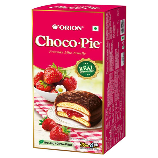Orion Real Strawberry Centre Filled Choco-Pie 28 G (6 Pcs) - Indulgent Chocolate Delight