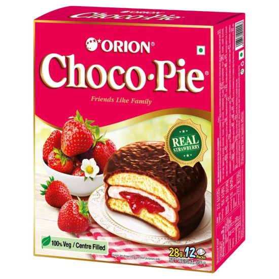 Orion Real Strawberry Centre Filled Choco-Pie - Delicious Chocolate Delight