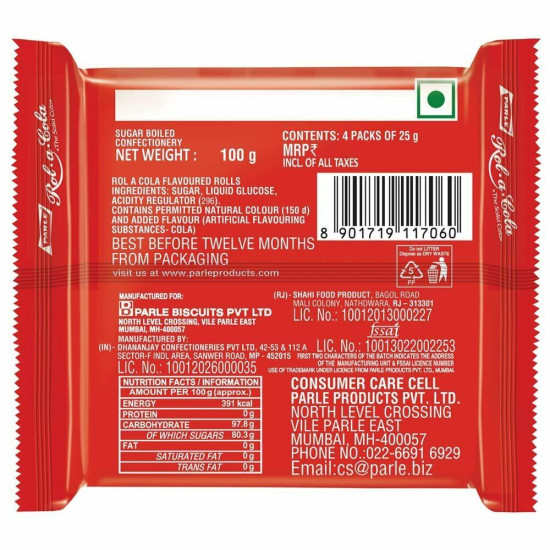 Parle Rol . A . Cola Candy 100 G - Delicious Cola Flavor