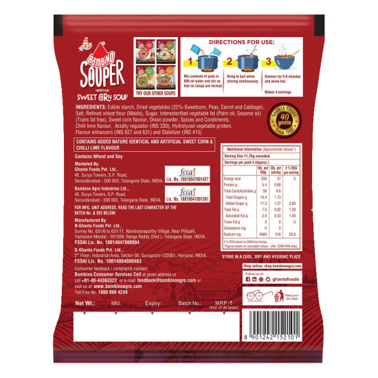 Bambino Nutritious Sweet Corn Soup 45G (Pack Of 5) - 100% Real Vegetables