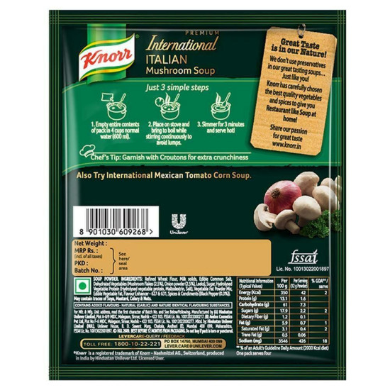 Knorr International Italian Mushroom Instant Soup 46 G - Authentic Italian Flavors
