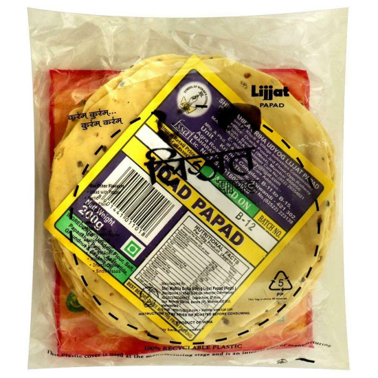 Lijjat Udad Papad 200 G - Crunchy Delight